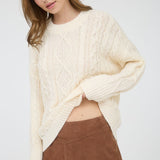 blu pepper Tops - Sweaters Crewneck Cable Sweater In Cream