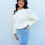 blu pepper Tops - Sweaters Crewneck Cable Sweater In Cream