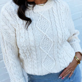 blu pepper Tops - Sweaters Crewneck Cable Sweater In Cream
