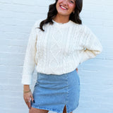 blu pepper Tops - Sweaters Crewneck Cable Sweater In Cream
