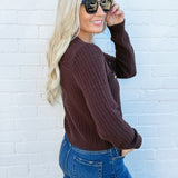 blu pepper Tops - Sweaters Gold Button Down Pocket Detail Knit Cardigan In Brown