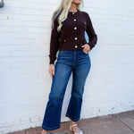 blu pepper Tops - Sweaters Gold Button Down Pocket Detail Knit Cardigan In Brown