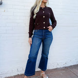 blu pepper Tops - Sweaters Gold Button Down Pocket Detail Knit Cardigan In Brown