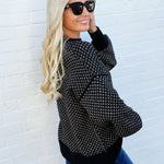 blu pepper Tops - Sweaters Mini Jacquard Crew Neck Knit Sweater In Black