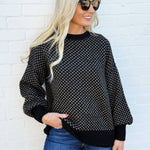 blu pepper Tops - Sweaters Mini Jacquard Crew Neck Knit Sweater In Black