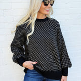 blu pepper Tops - Sweaters Mini Jacquard Crew Neck Knit Sweater In Black