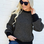 blu pepper Tops - Sweaters Mini Jacquard Crew Neck Knit Sweater In Black