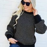 blu pepper Tops - Sweaters Mini Jacquard Crew Neck Knit Sweater In Black