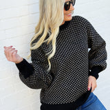 blu pepper Tops - Sweaters Mini Jacquard Crew Neck Knit Sweater In Black