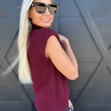 blu pepper Tops - Sweaters Mock Neck Sleeveless Sweater In Burgundy