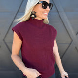 blu pepper Tops - Sweaters Mock Neck Sleeveless Sweater In Burgundy