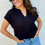 blu pepper Tops - Sweaters Split Neck Top In Black