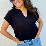 blu pepper Tops - Sweaters Split Neck Top In Black
