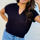blu pepper Tops - Sweaters Split Neck Top In Black