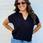 blu pepper Tops - Sweaters Split Neck Top In Black