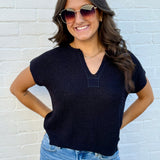blu pepper Tops - Sweaters Split Neck Top In Black
