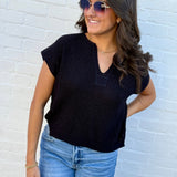 blu pepper Tops - Sweaters Split Neck Top In Black