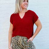 blu pepper Tops - Sweaters Split Neck Top In Red