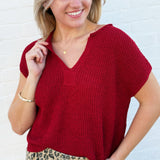 blu pepper Tops - Sweaters Split Neck Top In Red