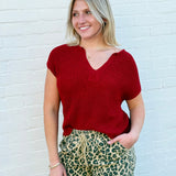 blu pepper Tops - Sweaters Split Neck Top In Red