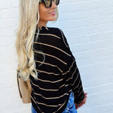 blu pepper Tops - Sweaters Stripe Long Sleeve Knit Top In Black