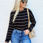 blu pepper Tops - Sweaters Stripe Long Sleeve Knit Top In Black