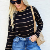 blu pepper Tops - Sweaters Stripe Long Sleeve Knit Top In Black