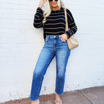 blu pepper Tops - Sweaters Stripe Long Sleeve Knit Top In Black