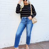 blu pepper Tops - Sweaters Stripe Long Sleeve Knit Top In Black