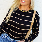 blu pepper Tops - Sweaters Stripe Long Sleeve Knit Top In Black