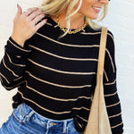 blu pepper Tops - Sweaters Stripe Long Sleeve Knit Top In Black
