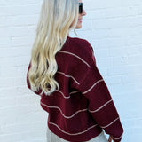 blu pepper Tops - Sweaters Stripe Round Neck Button Down Cardigan In Redwood