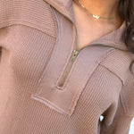 blu pepper Tops - Sweatshirts Half Zip Waffle Pullover In Mocha
