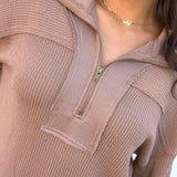 blu pepper Tops - Sweatshirts Half Zip Waffle Pullover In Mocha
