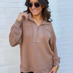 blu pepper Tops - Sweatshirts Half Zip Waffle Pullover In Mocha