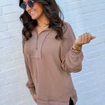 blu pepper Tops - Sweatshirts Half Zip Waffle Pullover In Mocha