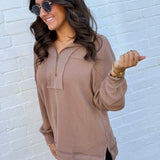 blu pepper Tops - Sweatshirts Half Zip Waffle Pullover In Mocha