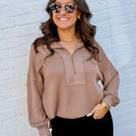 blu pepper Tops - Sweatshirts Half Zip Waffle Pullover In Mocha