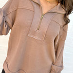 blu pepper Tops - Sweatshirts Half Zip Waffle Pullover In Mocha