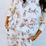blu pepper Tops - Sweatshirts Western Print Crewneck In Cream