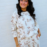 blu pepper Tops - Sweatshirts Western Print Crewneck In Cream