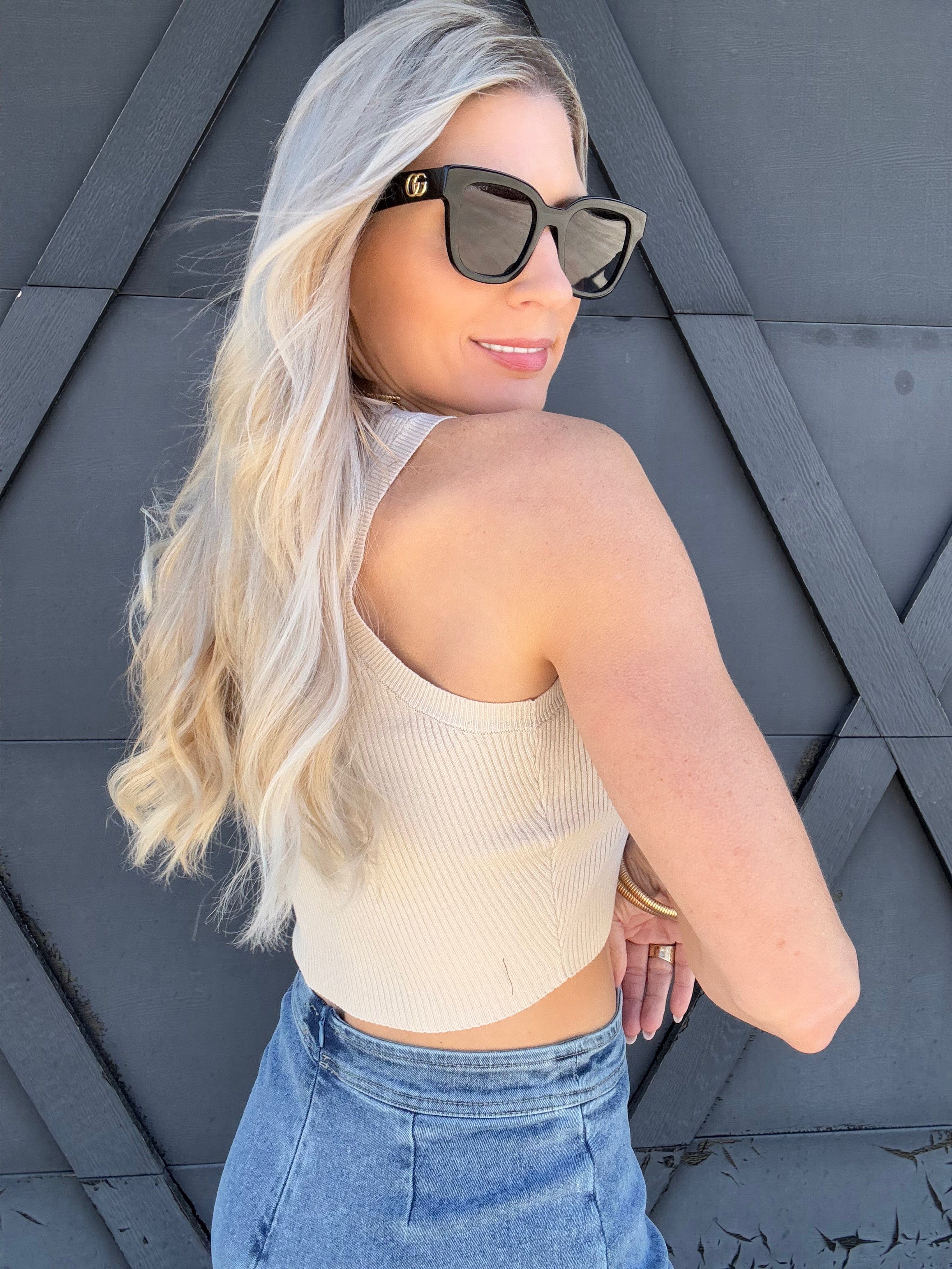 Ribbed Sleeveless Crop Top In Natural - Infinity Raine