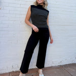 blu pepper Tops - Tanks Stripe Mock Neck Side Slit Sweater In Black