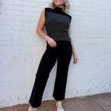 blu pepper Tops - Tanks Stripe Mock Neck Side Slit Sweater In Black
