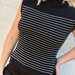 blu pepper Tops - Tanks Stripe Mock Neck Side Slit Sweater In Black