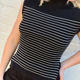 blu pepper Tops - Tanks Stripe Mock Neck Side Slit Sweater In Black