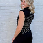 blu pepper Tops - Tanks Stripe Mock Neck Side Slit Sweater In Black