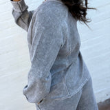 blu pepper Tops - Tees Washed Ribbed Split Neck Top In Charcoal
