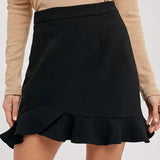 Ruffle Hem Mini Skirt In Black - Infinity Raine