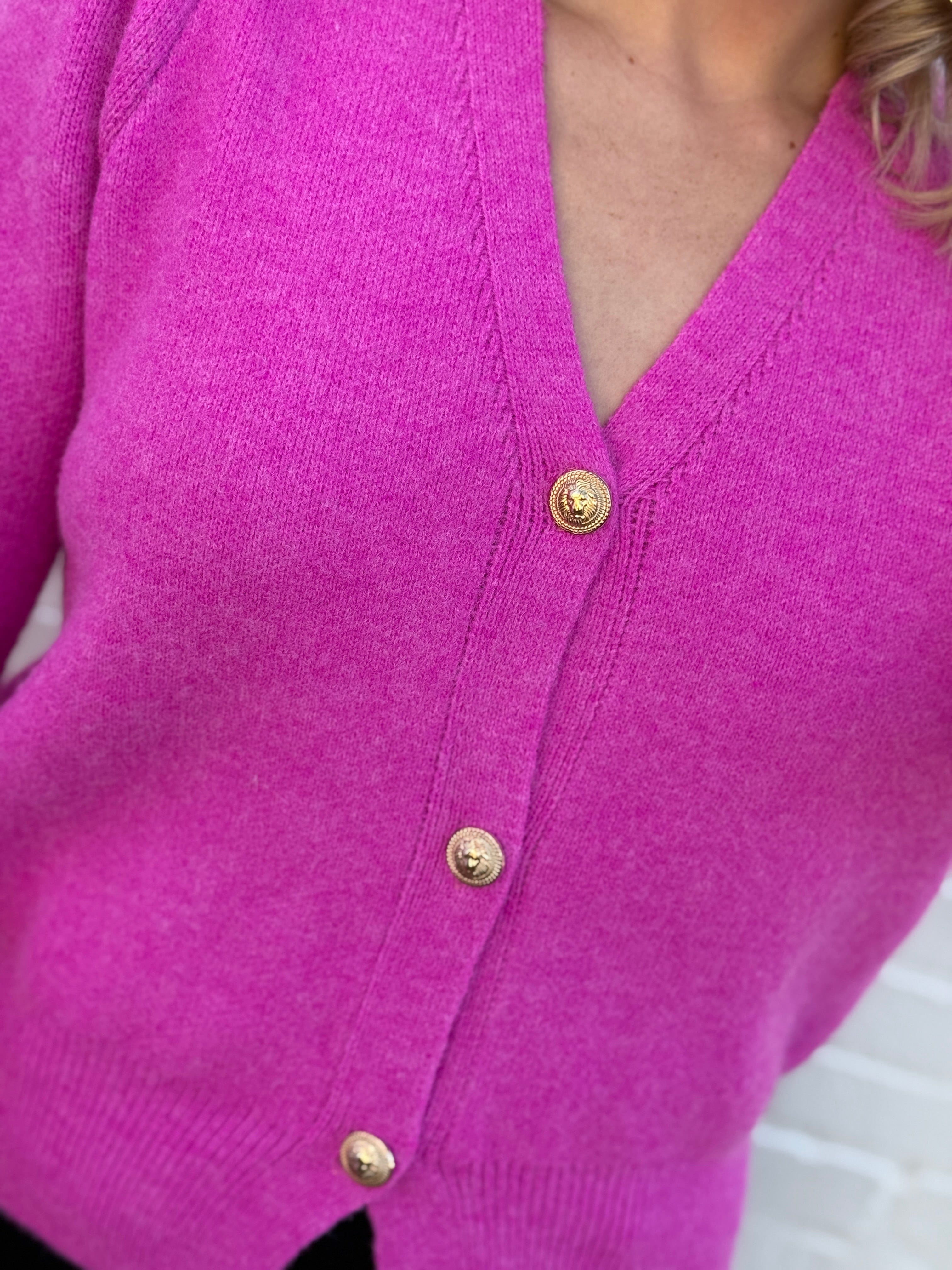 Bluivy Tops - Sweaters Button Down V Neck cardigan In Hot Pink